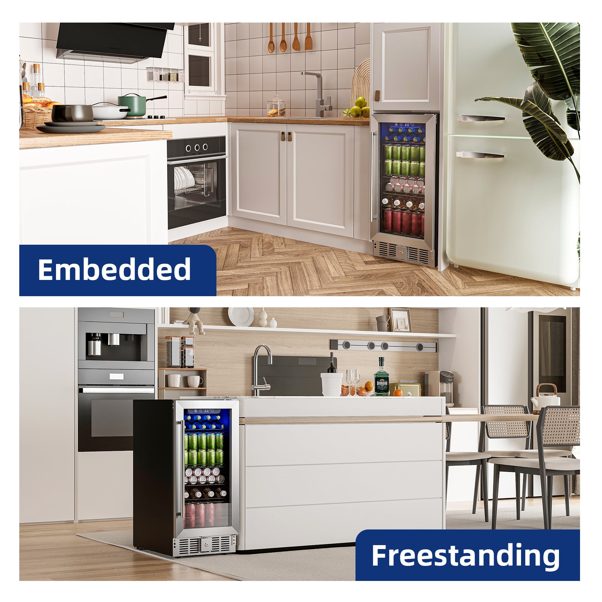 Simzlife 15" Built-in Beverage Refrigerator, 130 Cans Beverage Cooler, Under Counter Beer Fridge for Soda, Water, Wine for Kitchen, Bar or Office