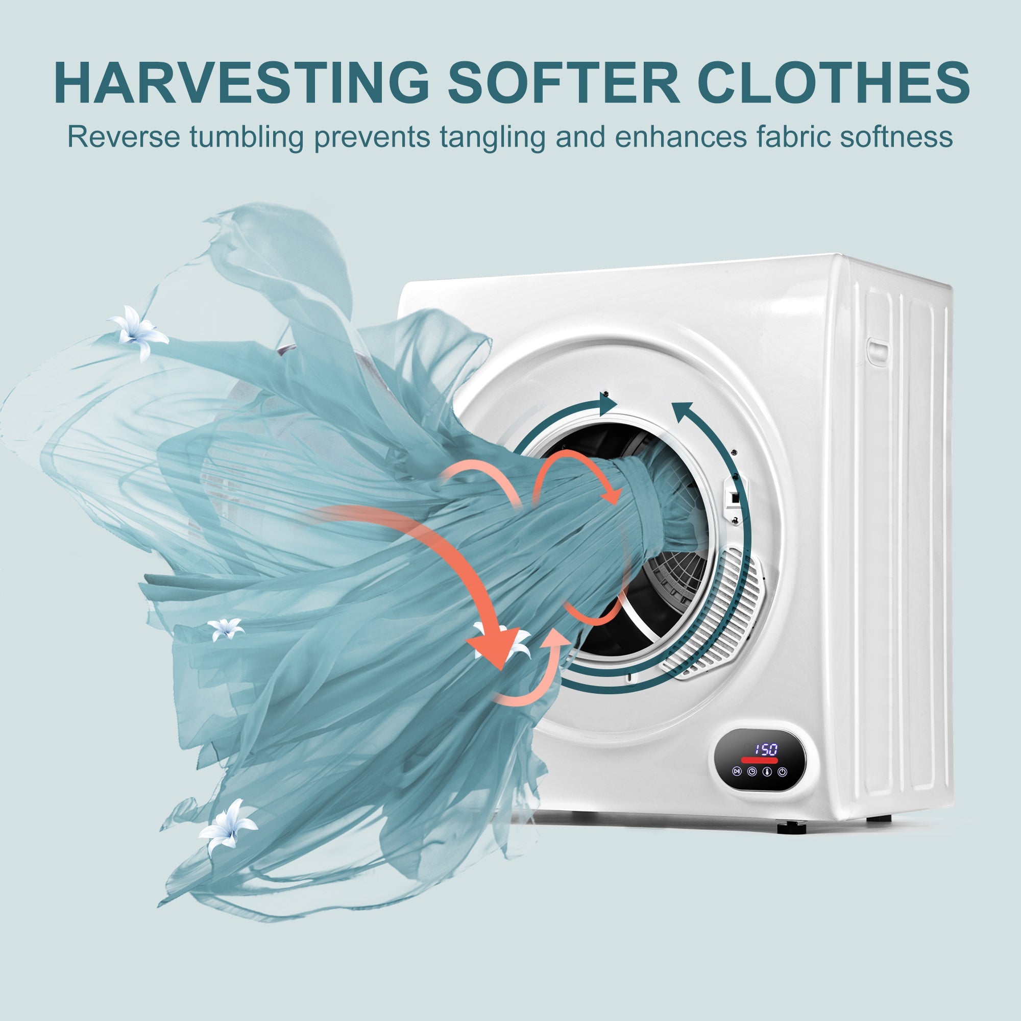 Simzlife 2.6 Cu. ft Compact Laundry Dryer Clothes Dryers with Four Drying Models, 23.6 in W, 27 in H