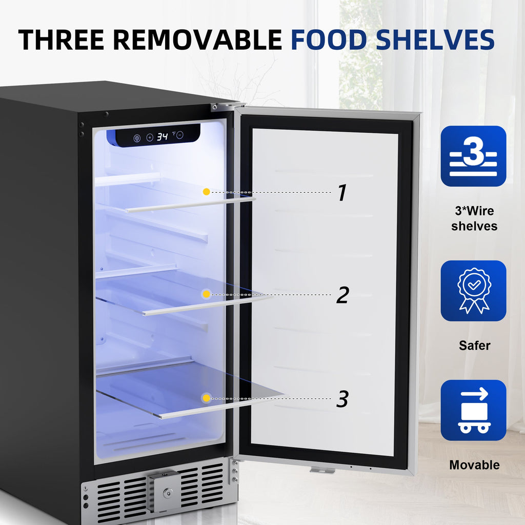 Simzlife 15" Under Counter Beer Fridge for 127 Cans with Stainless Steel Door & Adjustable Feet