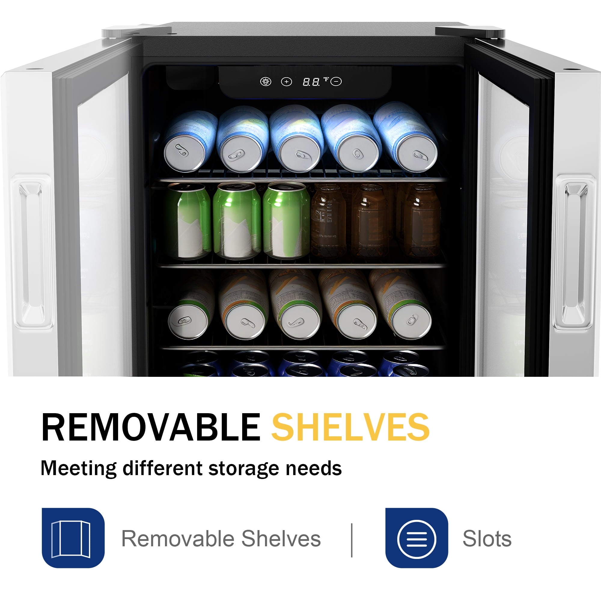 Simzlife 130 Can Beverage Refrigerator with Glass Door for Home, 17.3 in D, 31.3 in H