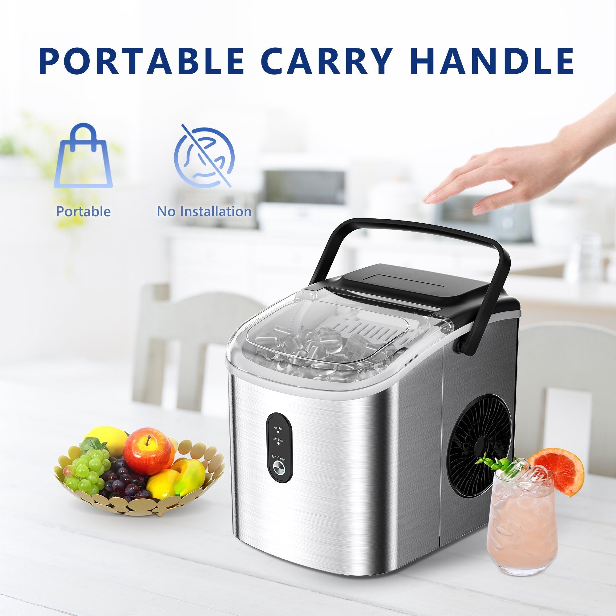Simzlife Countertop Ice Maker with Handle, 9 bullet ice in 6 Mins, 26Lbs/24H, Self-Cleaning, Portable Ice Maker with Basket and Scoop