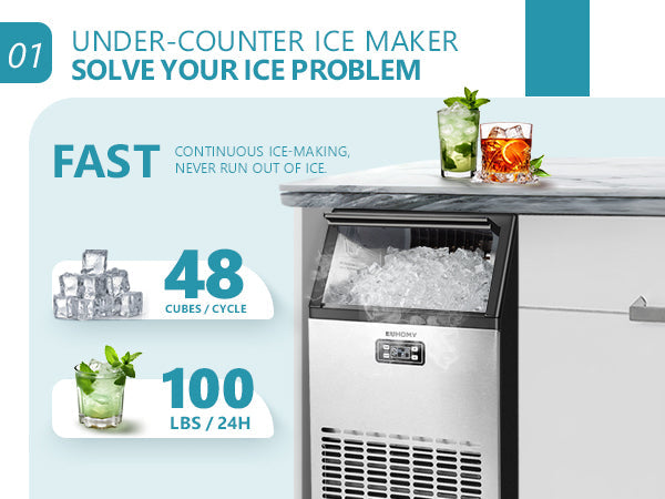 Simzlife Commercial Ice Maker Machine, 150lbs/24H Stainless Steel Under Counter ice Machine with 33lbs Ice Storage Capacity, Freestanding Ice Maker