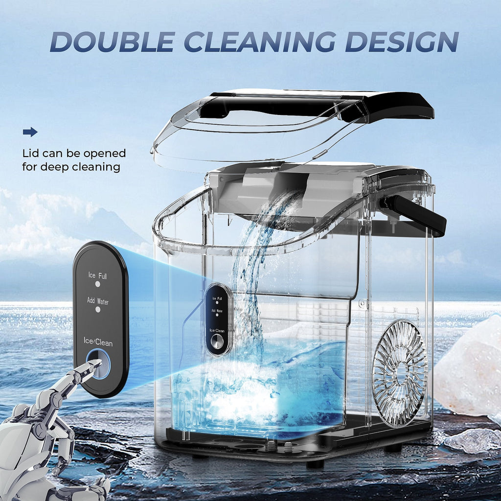 Simzlife Nugget Ice Maker Countertop with Soft Chewable Ice, 34lbs/24H, Ready in 6 Mins, Self-Cleaning, Pebble Portable Ice Machine for Home,Kitchen,Office, Silver