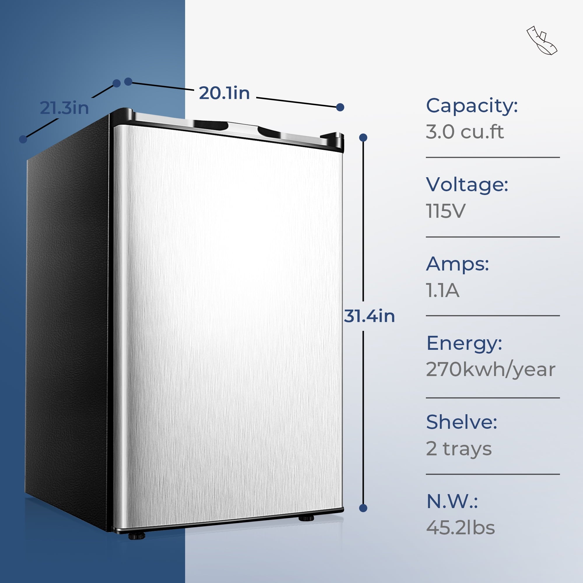 Simzlife 3.0 Cu.ft Upright freezer, Single Door Compact Design, Reversible Stainless Steel Door, Suitable for Home,Dorm,Apartment and Office,Silver