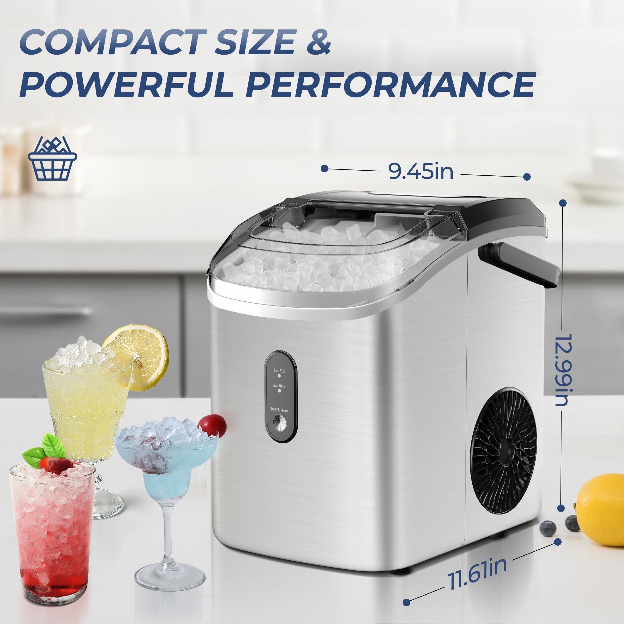 Simzlife Nugget Ice Maker Countertop with Soft Chewable Ice, 34lbs/24H, Ready in 6 Mins, Self-Cleaning, Pebble Portable Ice Machine for Home,Kitchen,Office, Silver