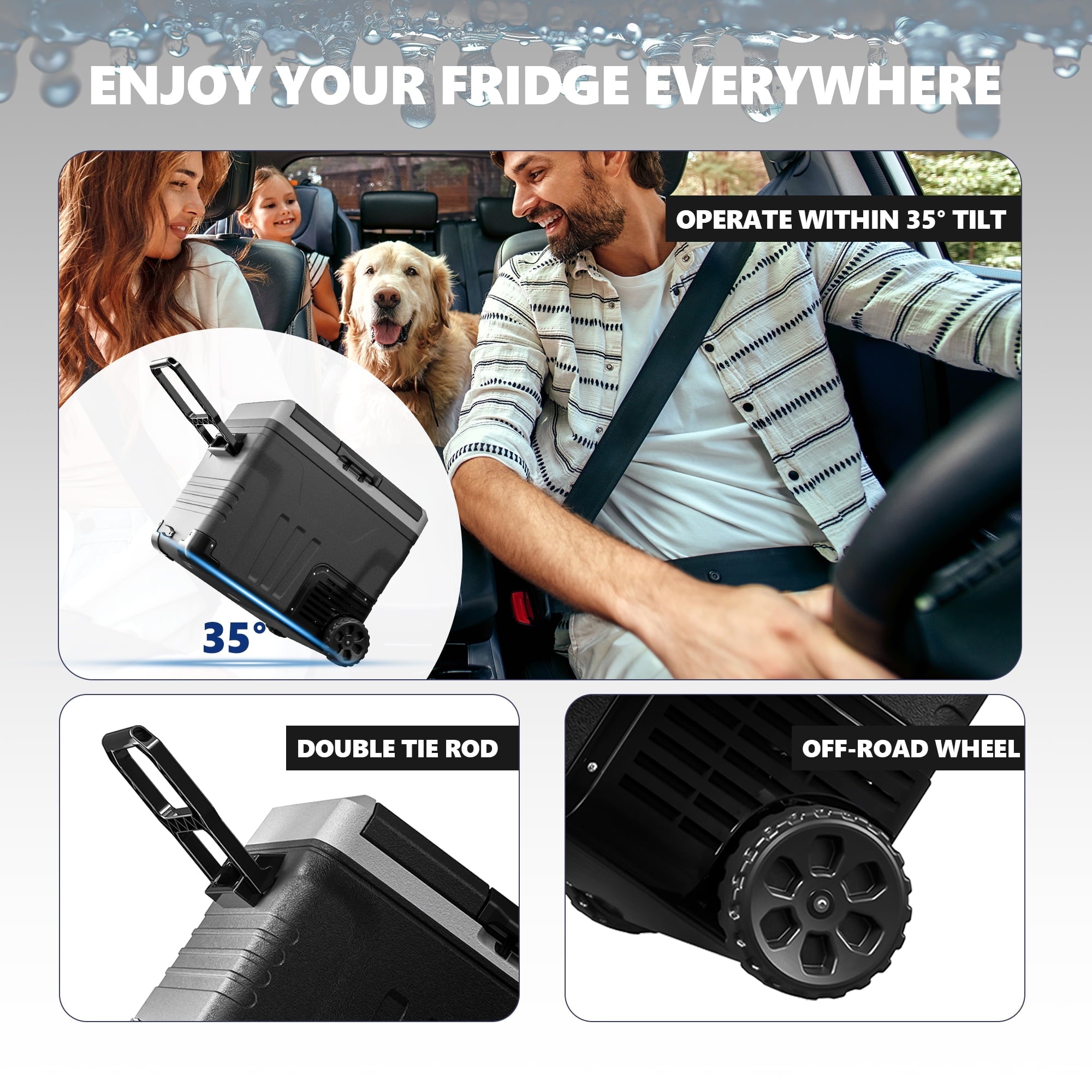 Simzlife 12Volt Portable Refrigerator, 53QT(50L) Car Fridge DC & AC, -4℉~68℉, Freezer Fridge Cooler with Wheels & 2 Baskets for RV, Travel, Truck, Camping, Black