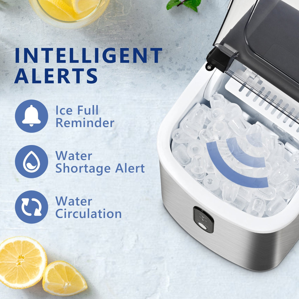 Simzlife Countertop Ice Maker with Handle, 9 bullet ice in 6 Mins, 26Lbs/24H, Self-Cleaning, Portable Ice Maker with Basket and Scoop