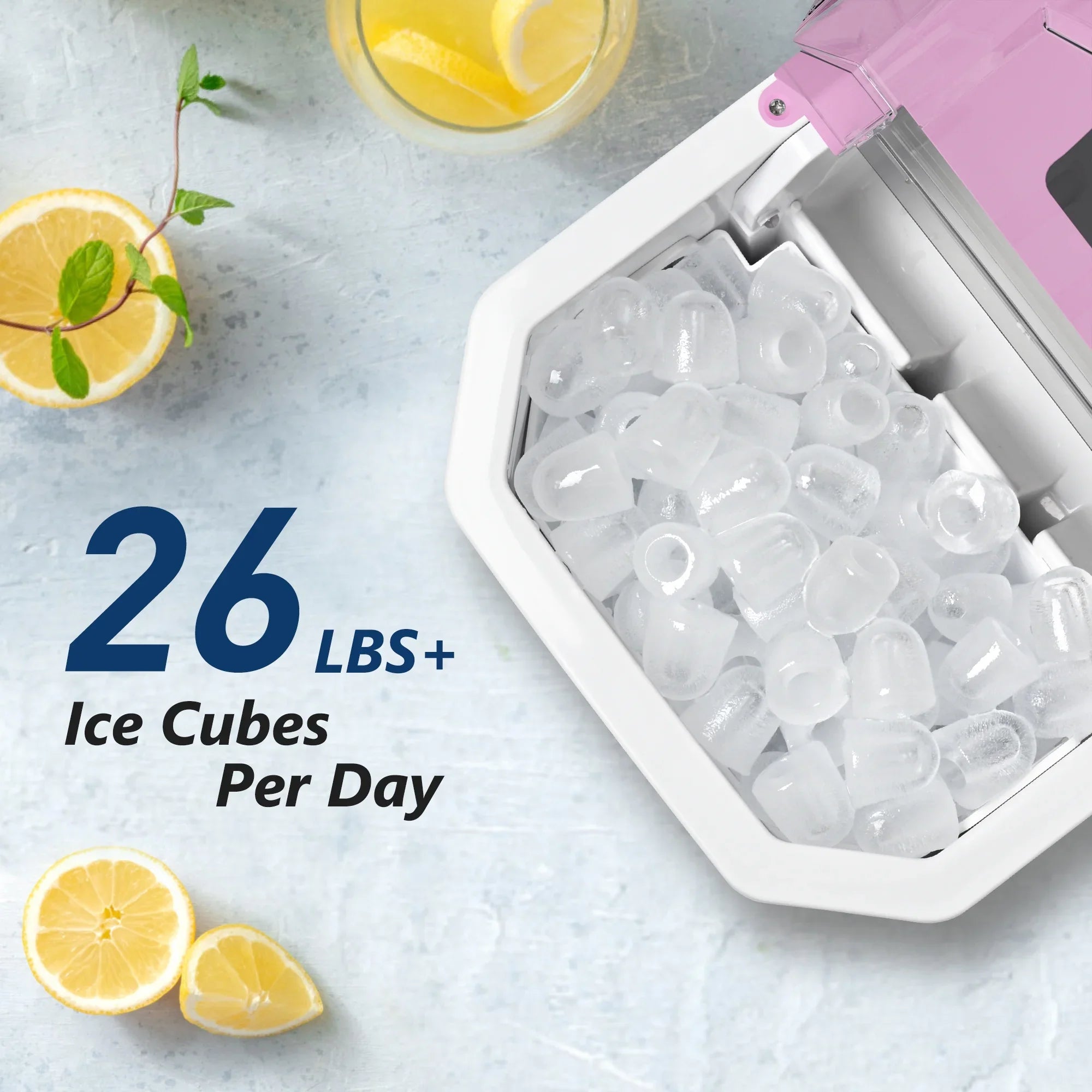 Simzlife Ice Makers Countertop, 9 Cubes in 6 Mins, 26lbs/Day, Portable Ice Maker with Carry Handle, Self-Cleaning Ice Maker with Ice Scoop & Basket for Home/Kitchen/Office/RV.(Pink)