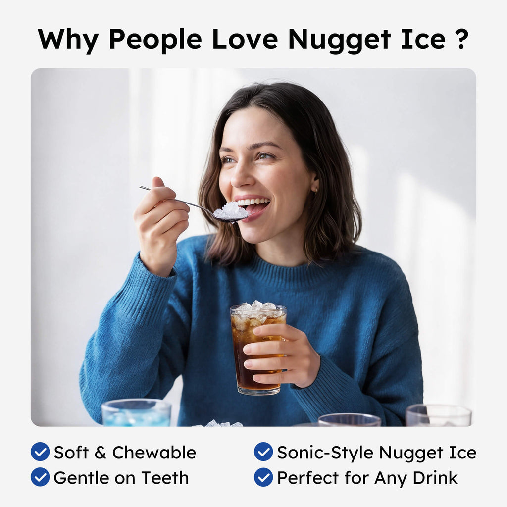 Simzlife Nugget Ice Maker Countertop, 44lbs/24H, Self-Cleaning, Chewable Crunchable Ice machine for Home/Kitchen/Party