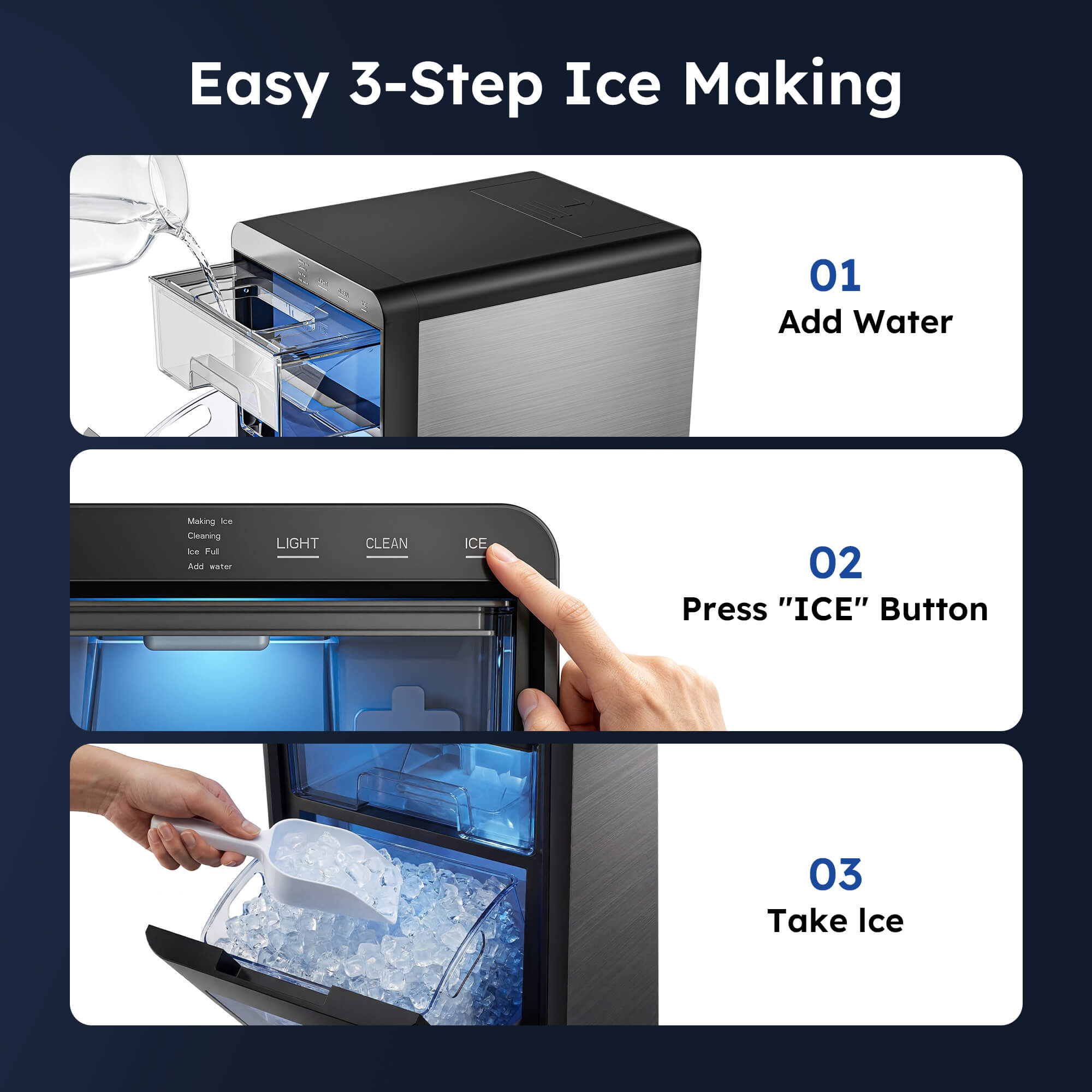 Simzlife Nugget Ice Maker Countertop, 44lbs/24H, Self-Cleaning, Chewable Crunchable Ice machine for Home/Kitchen/Party