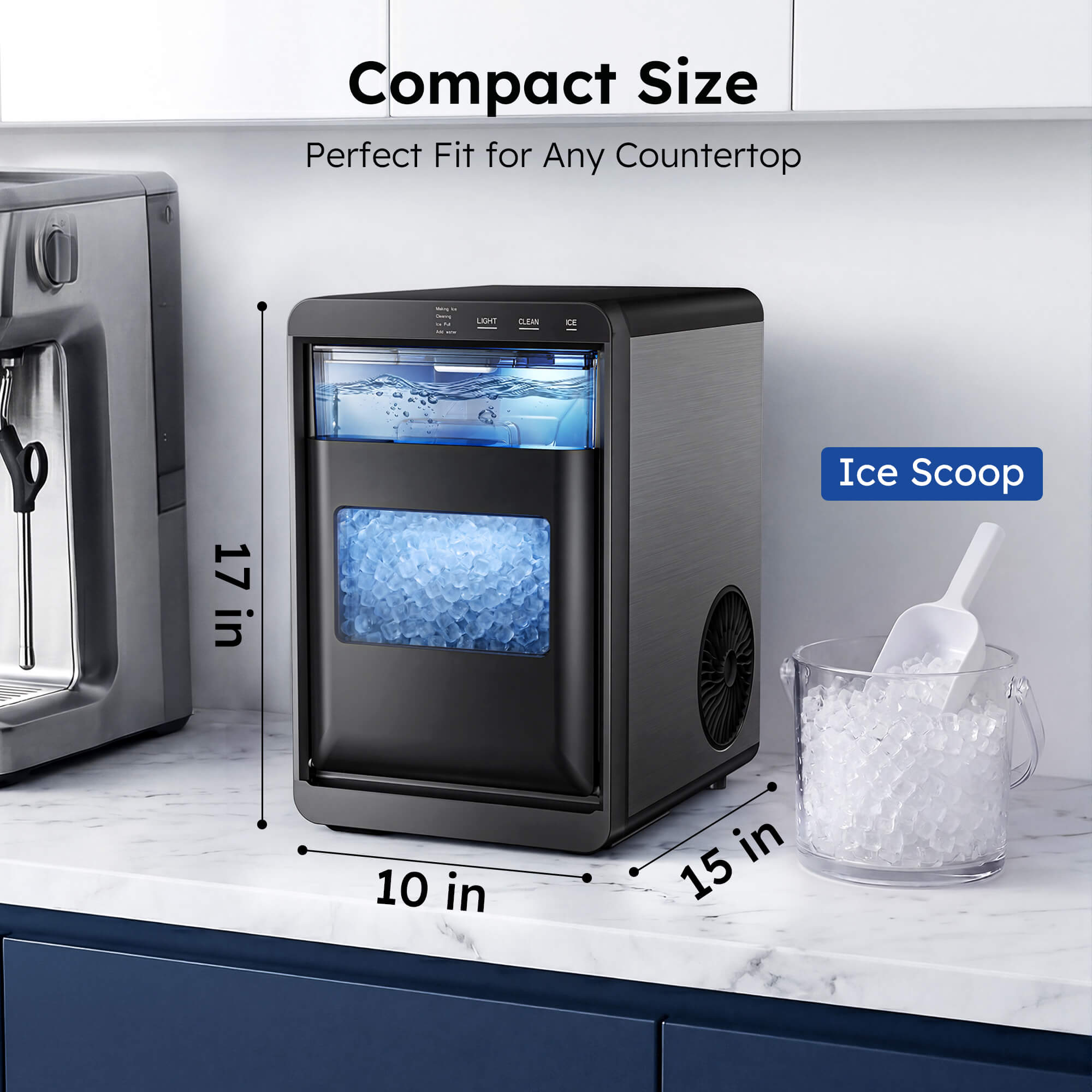 Simzlife Nugget Ice Maker Countertop, 44lbs/24H, Self-Cleaning, Chewable Crunchable Ice machine for Home/Kitchen/Party
