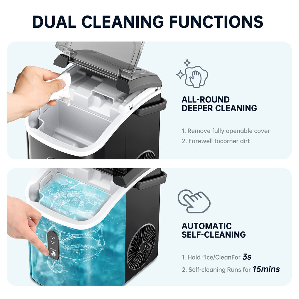 Simzlife Nugget Countertop Ice Maker with Soft Chewable Pellet Ice, Portable Ice Machine with Handle, Ready in 6 Mins, 33lbs Per Day, Self-Cleaning, for Home, Kitchen, Office, Black