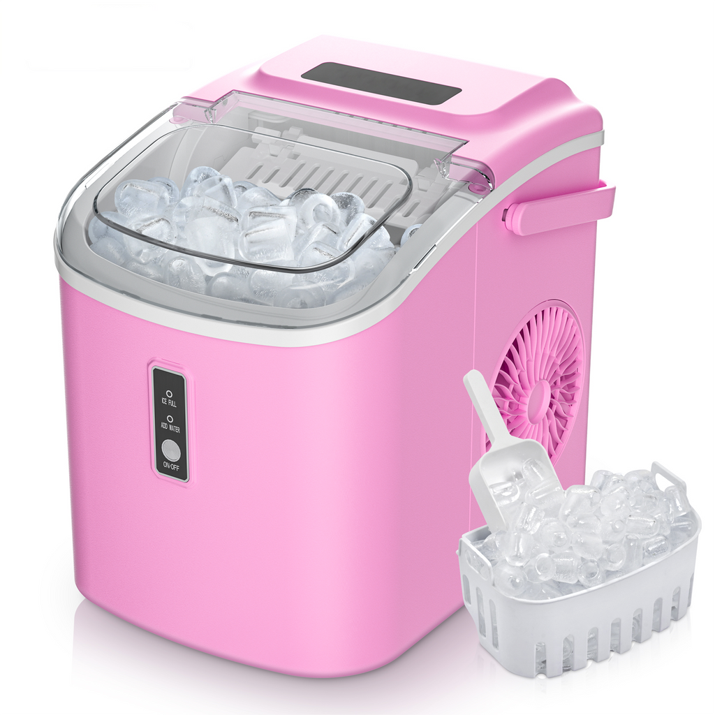 Simzlife Countertop Ice Maker with Handle,Portable Ice Machine with Basket and Scoop, 9 Bullet Ice In 6 Mins, 26Lbs/24H, Self-Cleaning