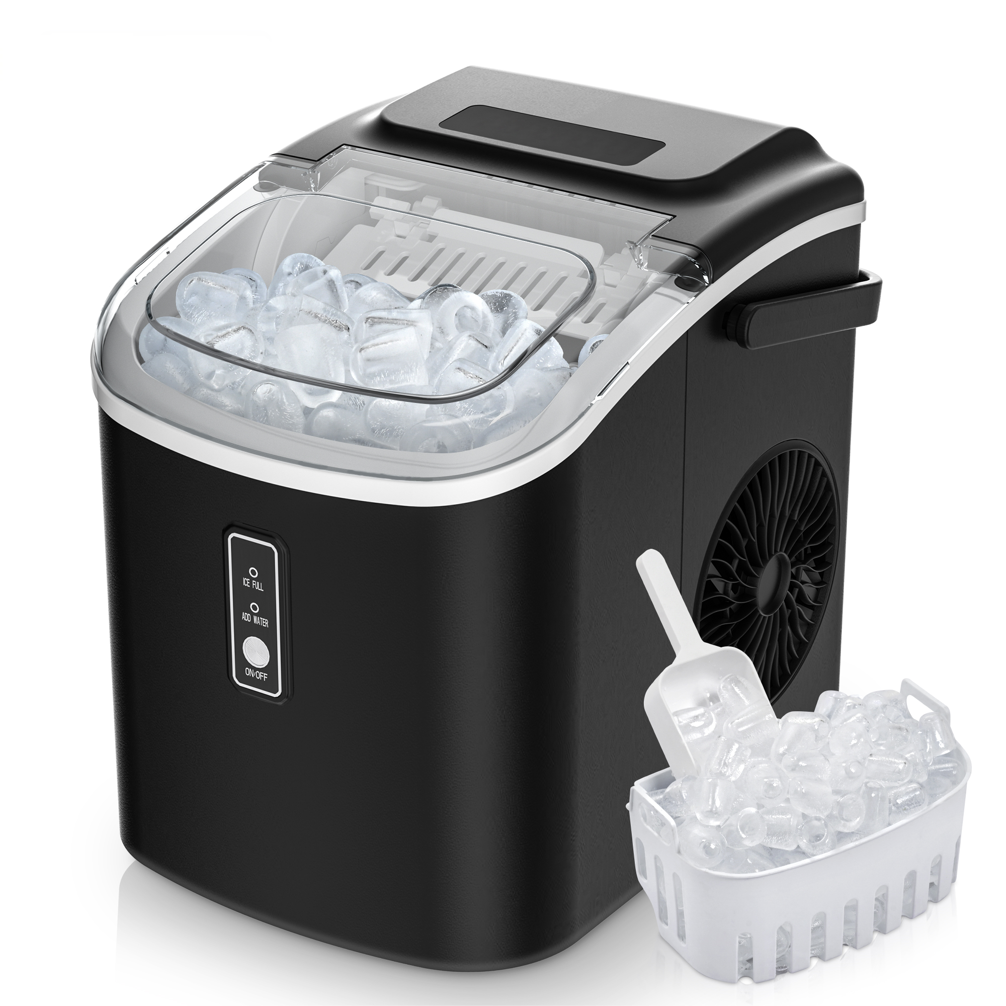 Simzlife Countertop Ice Maker with Handle,Portable Ice Machine with Basket and Scoop, 9 Bullet Ice In 6 Mins, 26Lbs/24H,Black
